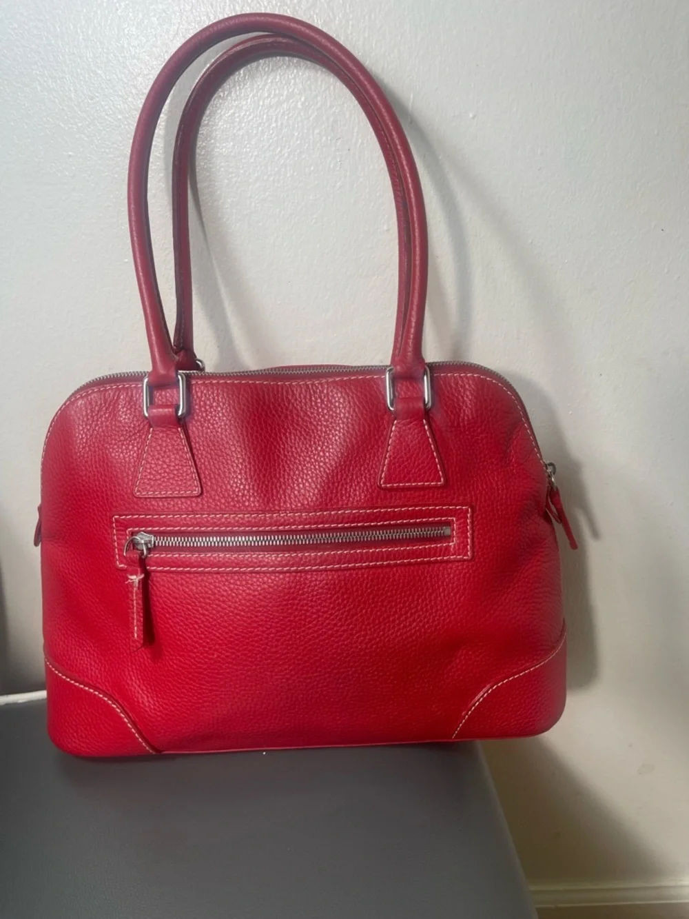 Dooney & Bourke Red Pebbled Leather Tote with Double Handles